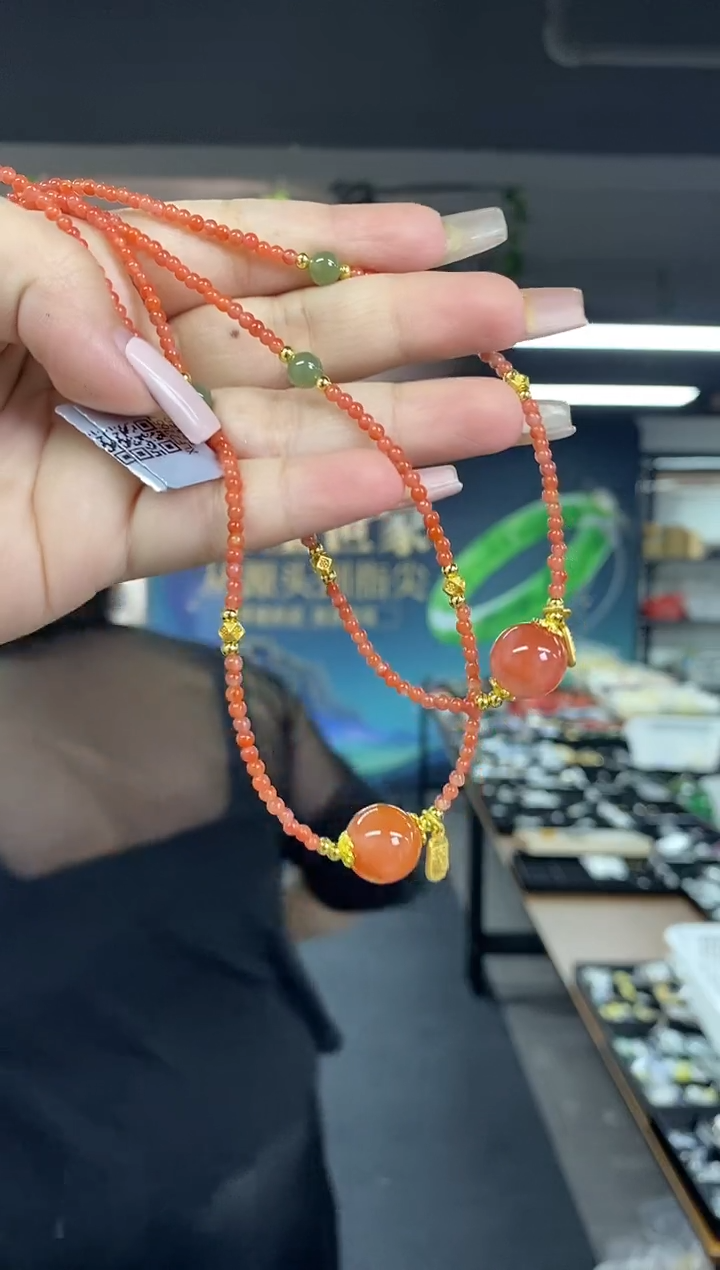 南红玛瑙项链未镶嵌多样性发其一颜色微差