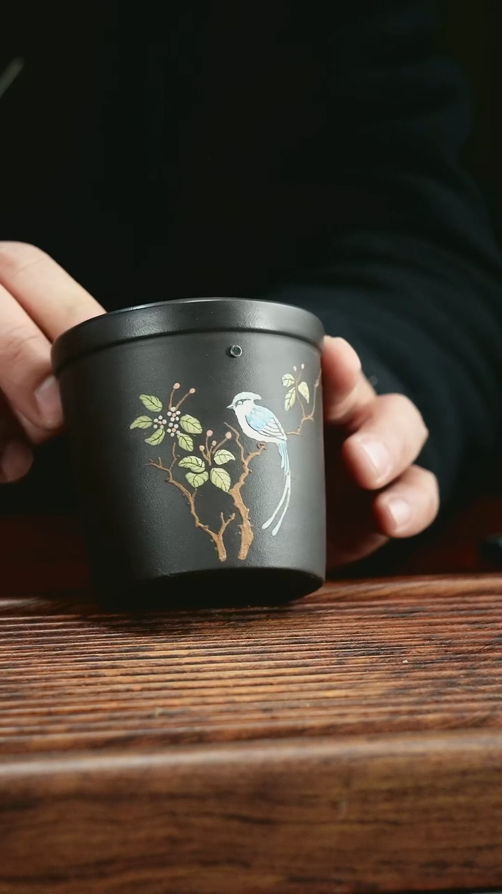 【闪购商品】紫砂茶杯石黄堆绘杯