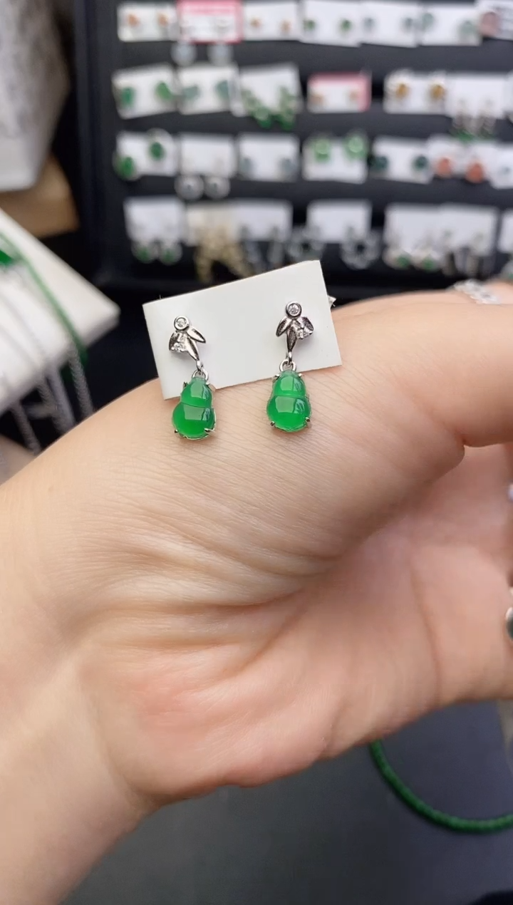 银S925镶嵌翡翠耳饰0