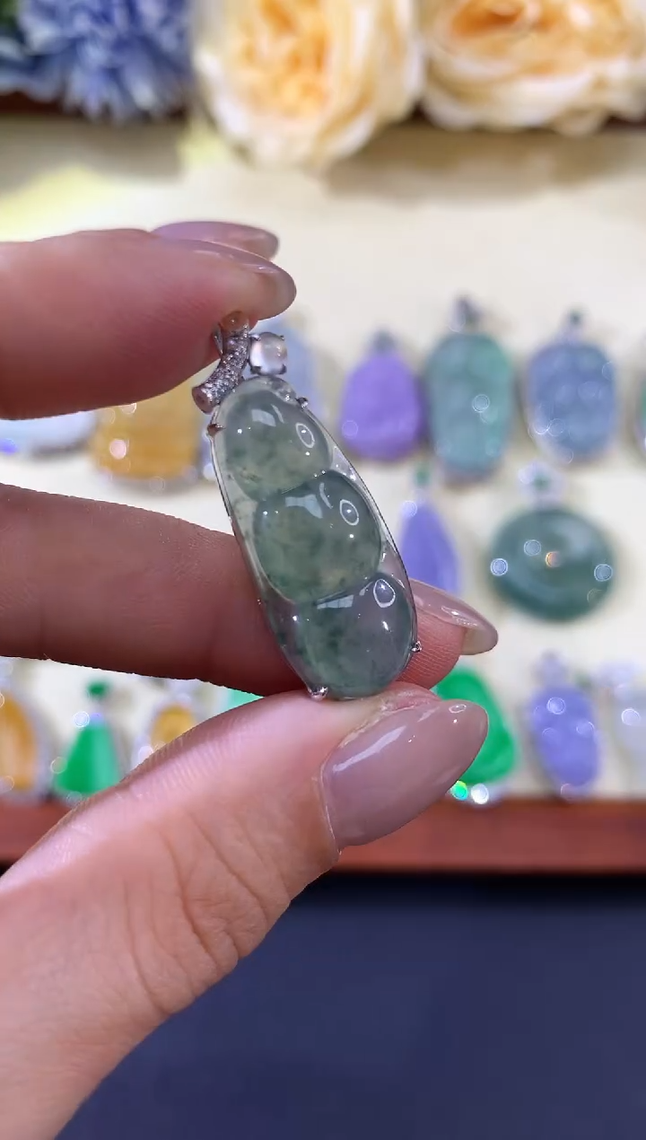 吊坠(不含链)18K金镶嵌翡翠a17