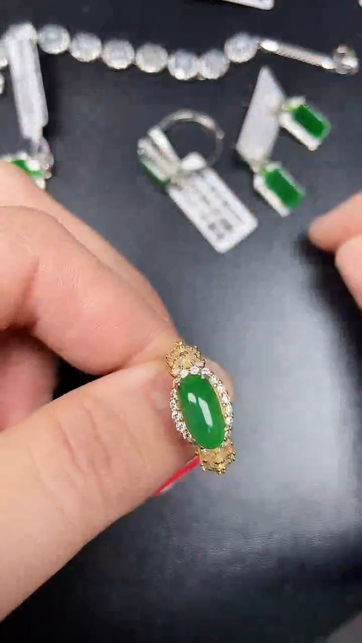 银S925镶嵌戒指翡翠9600