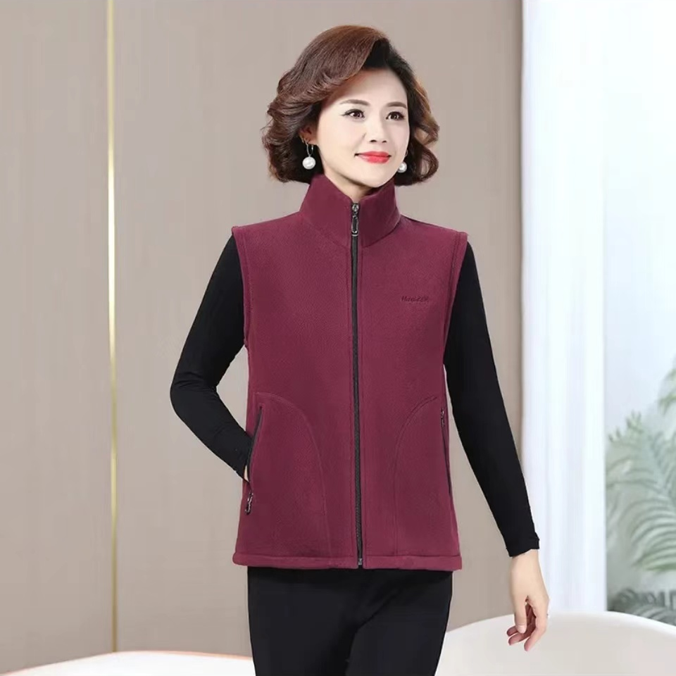 冬季纯色中老年女装立领马夹休闲妈妈外套背心保暖春秋加厚马甲