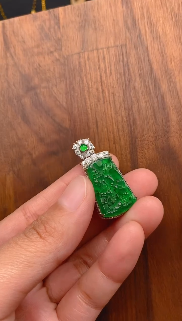 【闪购商品】翡翠吊坠(不含链)银S925镶嵌山水2