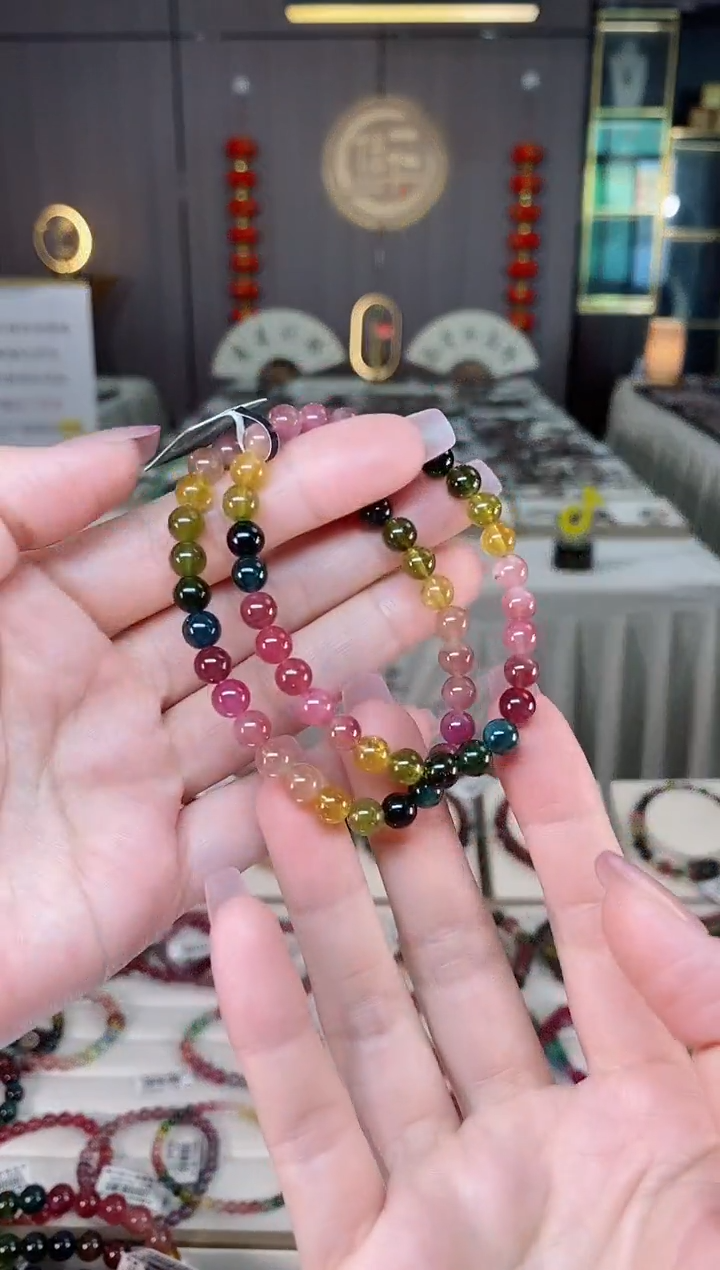 未镶嵌透体老矿碧玺彩虹单圈手串6mm+碧玺hon多样性发货一条