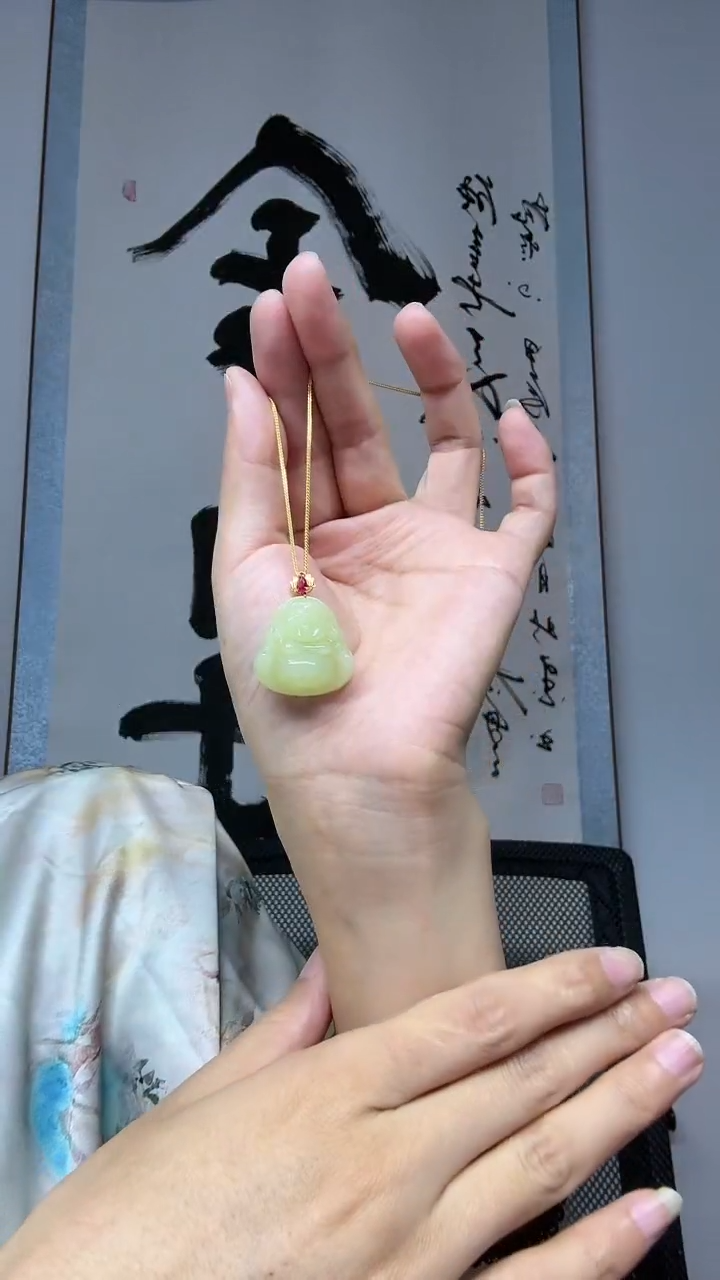 和田玉18K金镶嵌吊坠(不含链)佛公