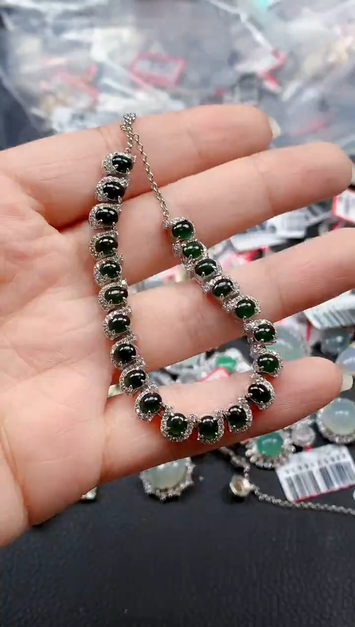 银S925镶嵌戒指翡翠天然A货缅甸翡翠