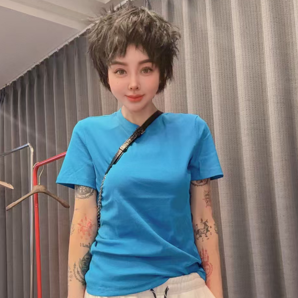 潮流爆款欧姐家1527款净版艳蓝色短袖