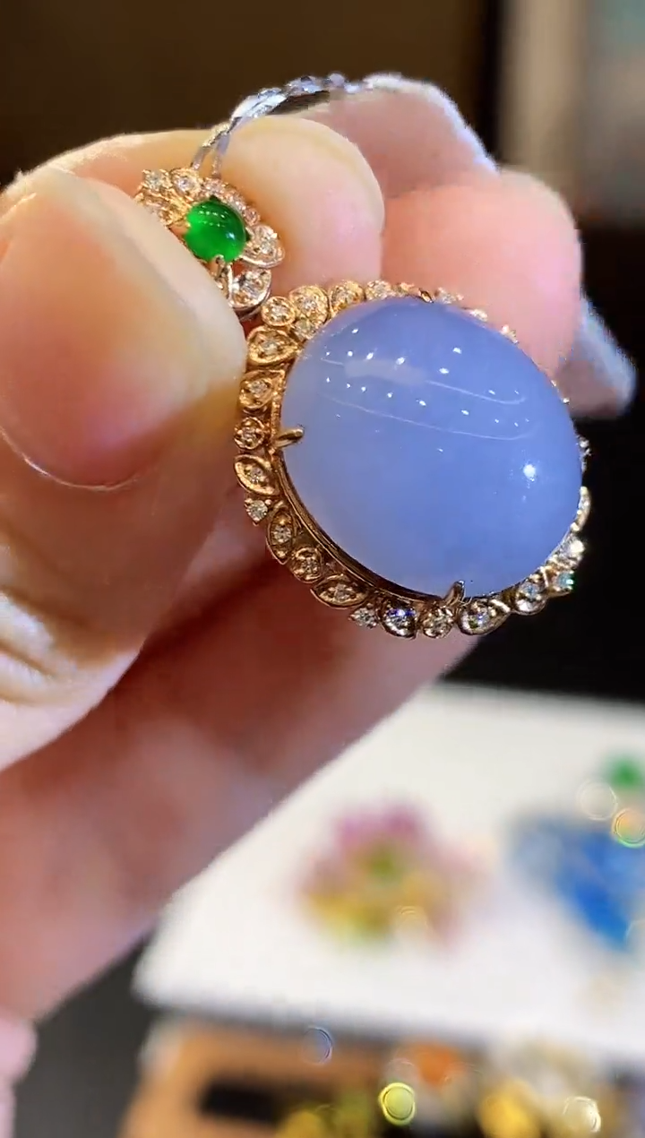 翡翠18K金镶嵌吊坠(不含链)L1581多样性发其一