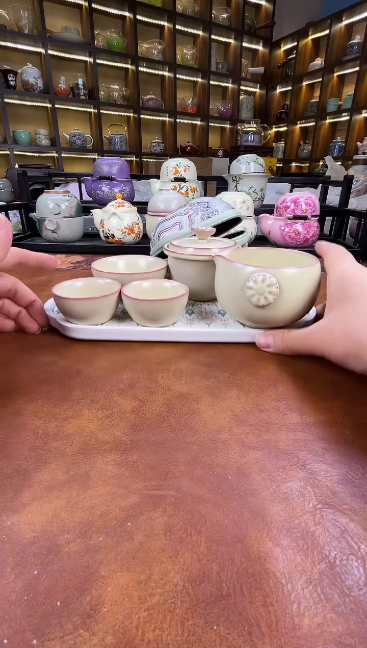 瓷片古道源猪油冻旅行+金银错茶盘