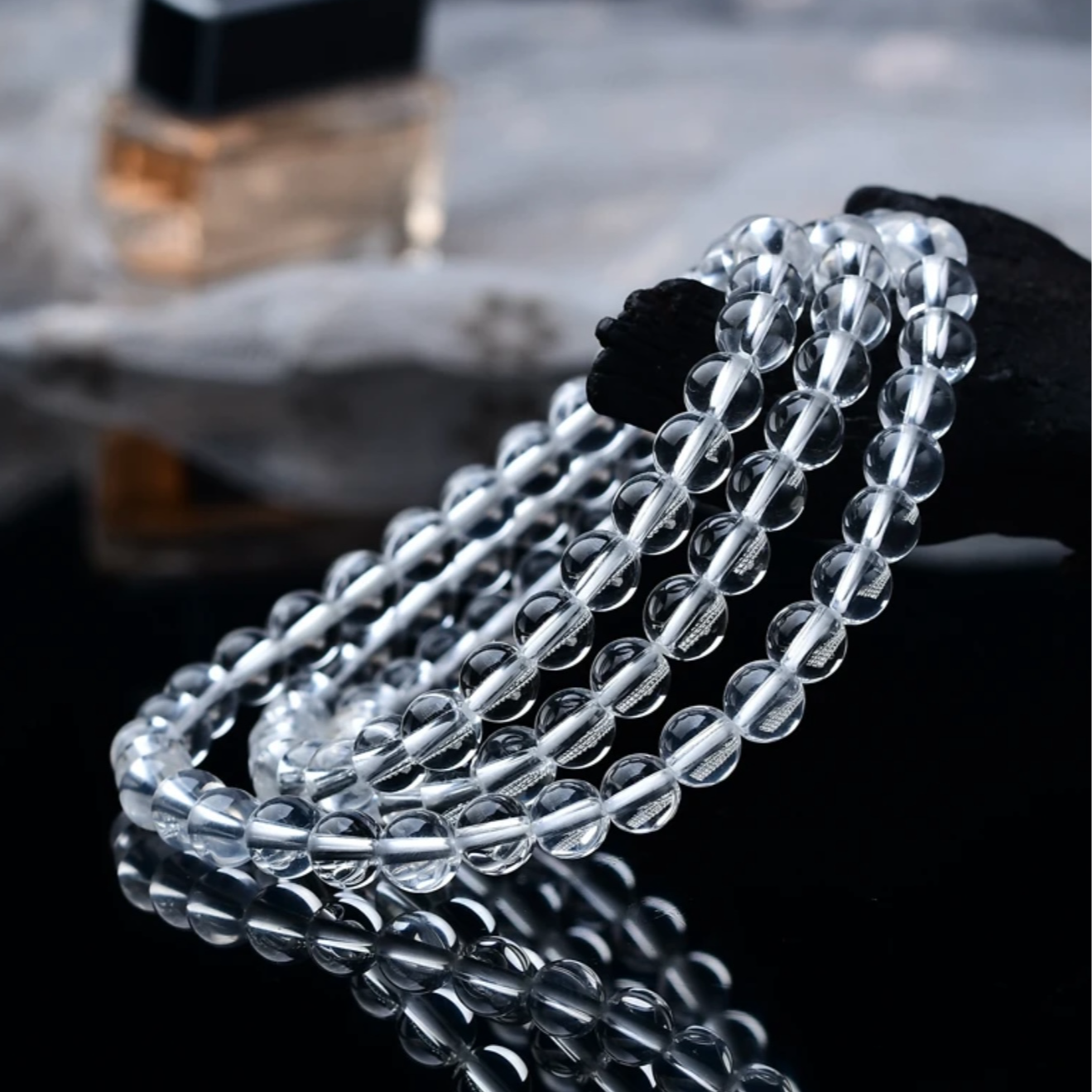 熹言·Studio 白水晶天然透体全净体圆珠女士百搭三圈手串X004