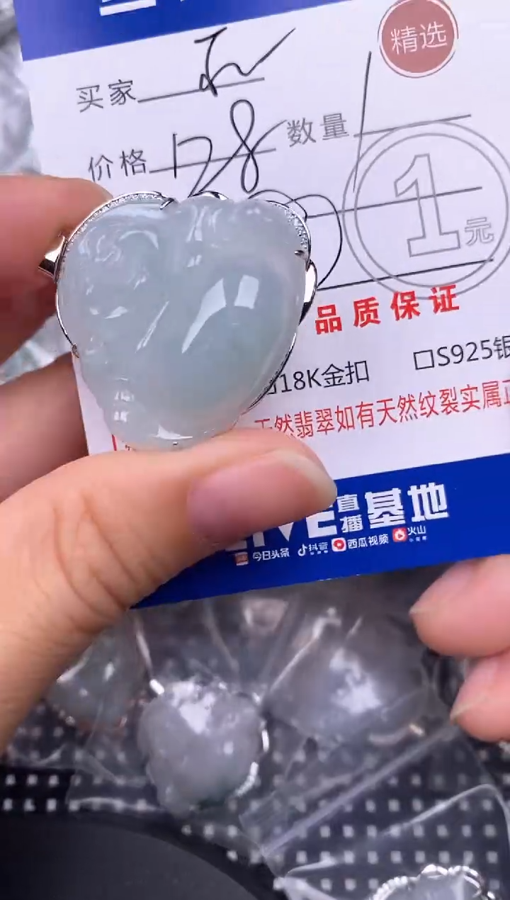 颈饰银S925镶嵌翡翠不**肉挂件