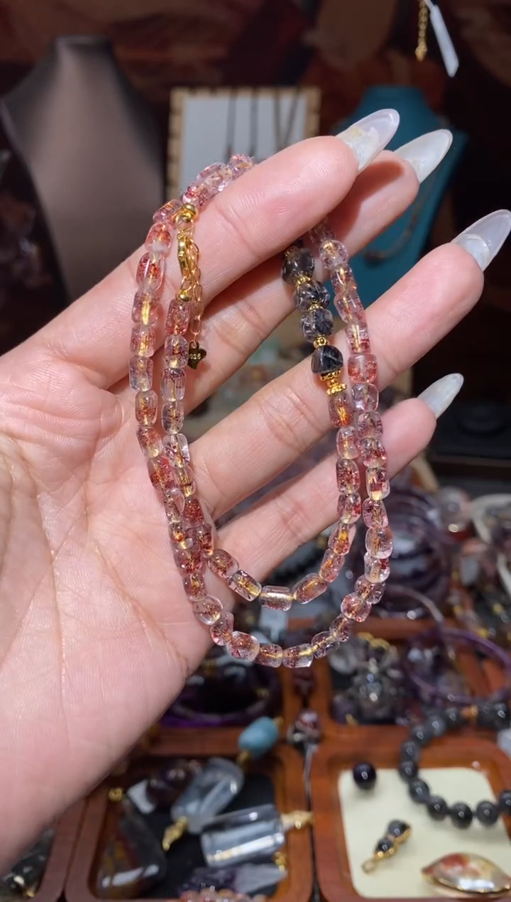 【闪购商品】水晶DIY项链未镶嵌金草莓黑银钛