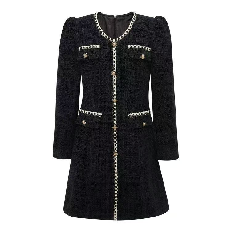 G8-51-242G01秋季时尚甜美韩版减龄宽松小香风连衣裙气质长裙