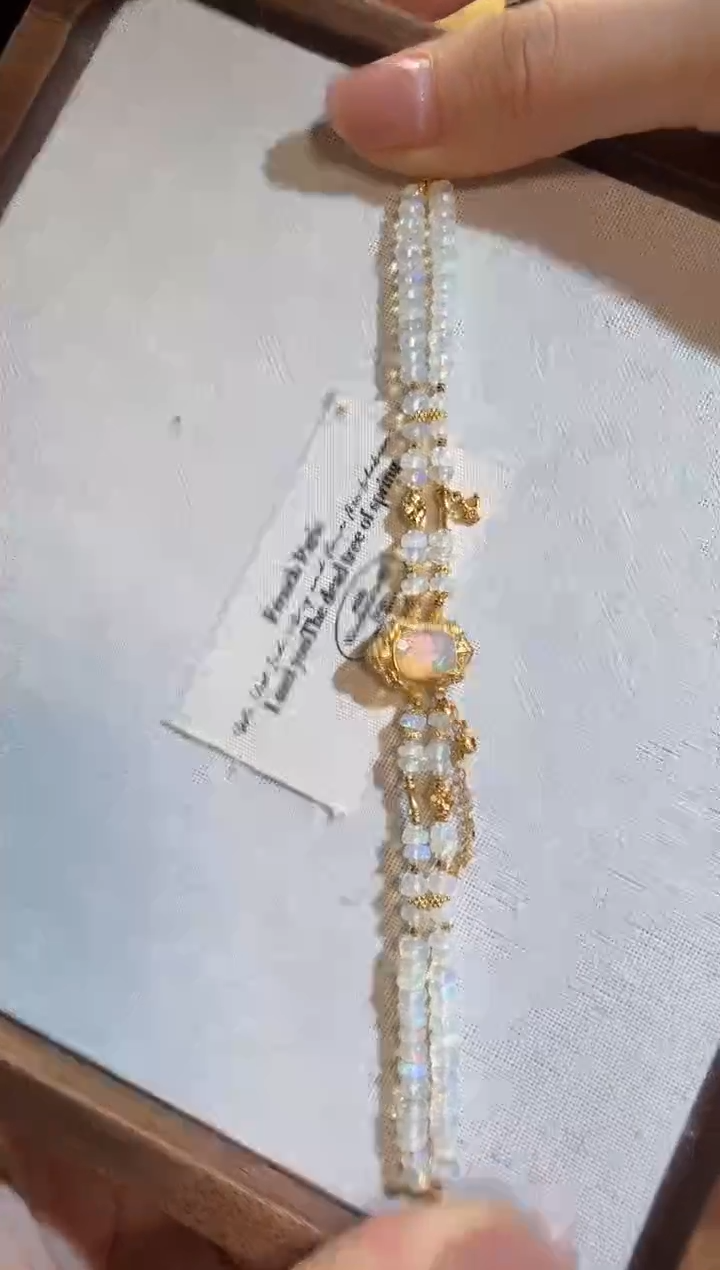 【闪购商品】欧泊手链18K金镶嵌满钻双排高火彩