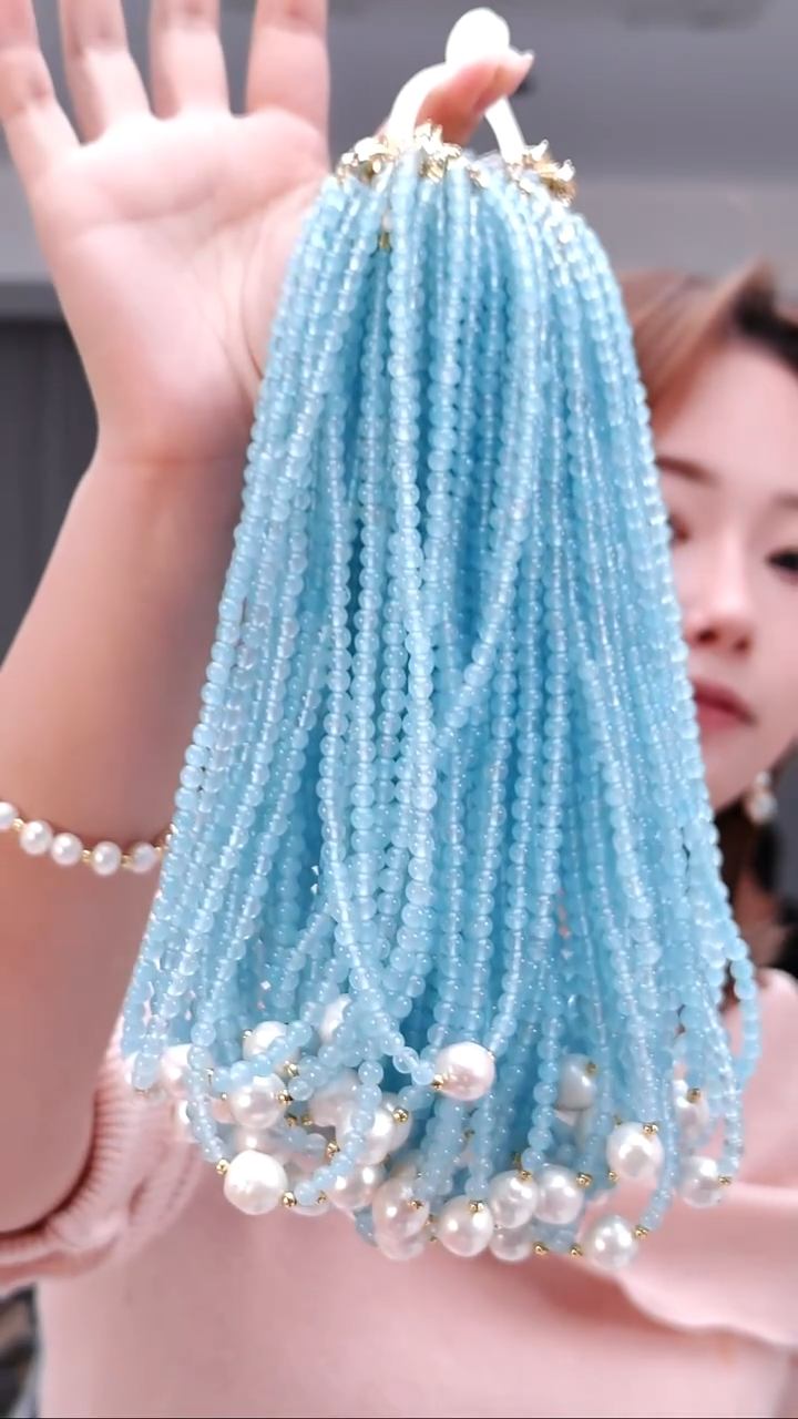 未镶嵌耳饰淡水珍珠2387单珠蓝项链