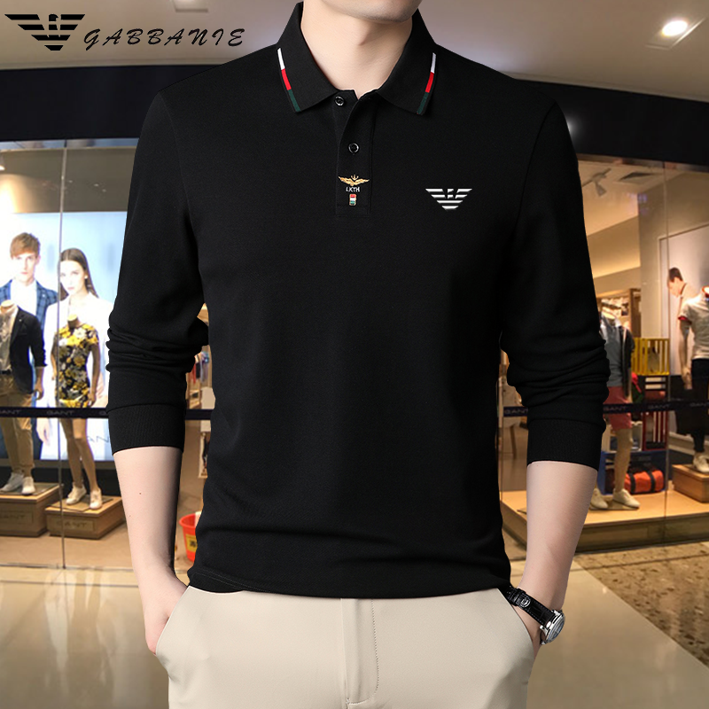 专柜品牌100%纯棉长袖T恤男士春秋新款商务休闲翻领打底POLO衫男