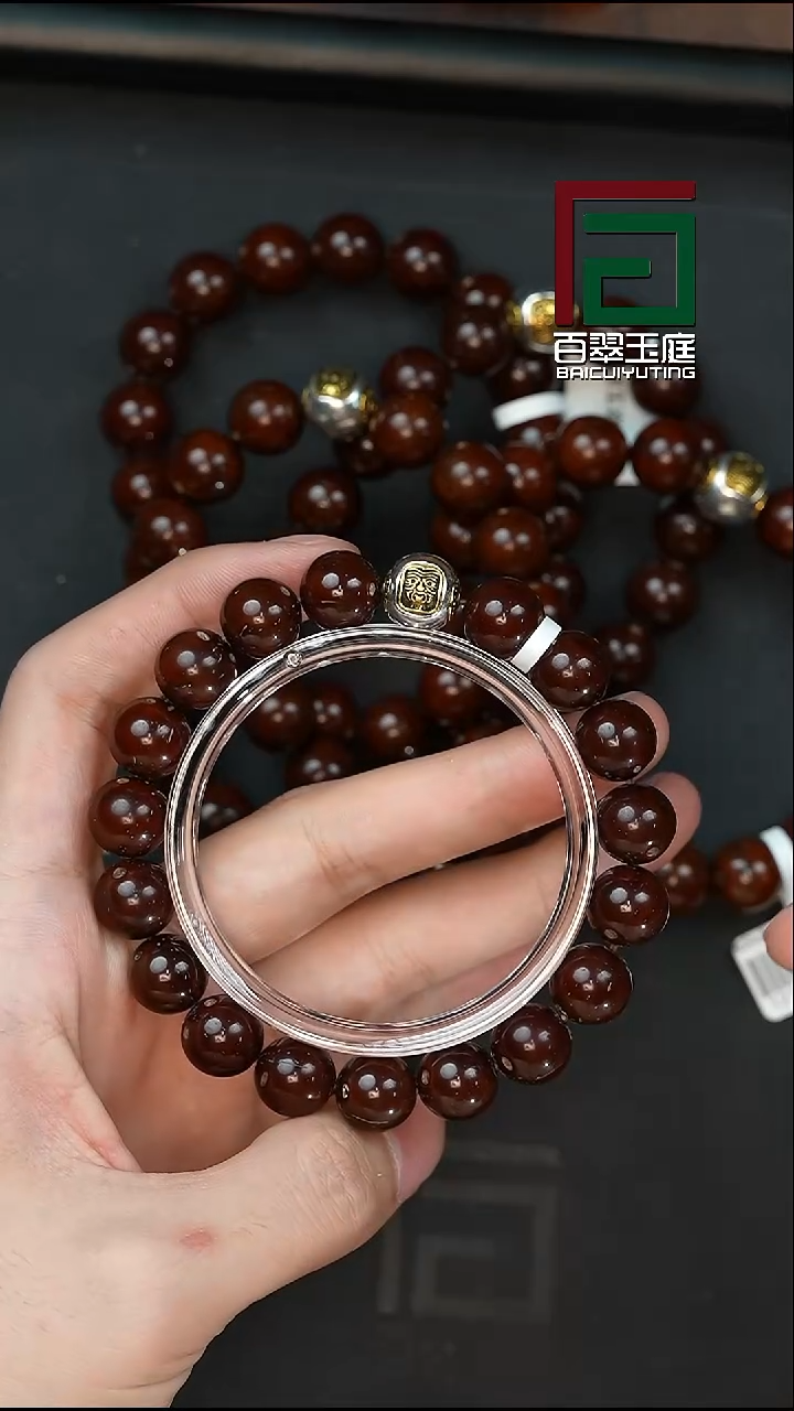 手串紫金鼠6501红皮设计款光珠12+尺寸 带小扎配饰