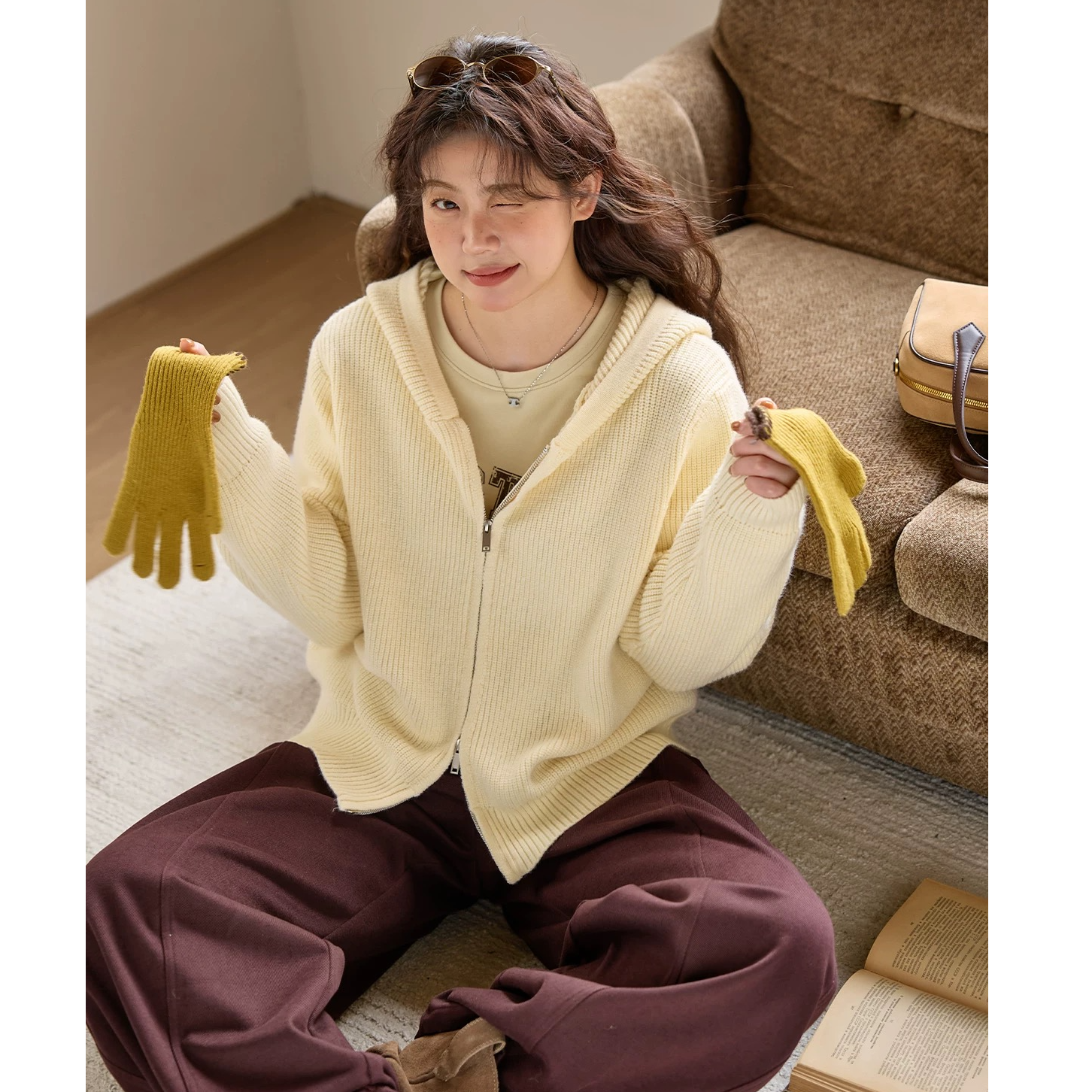 【822】大码女装2025年秋冬季新款宽松连帽套头加厚毛衣纯色针织衫