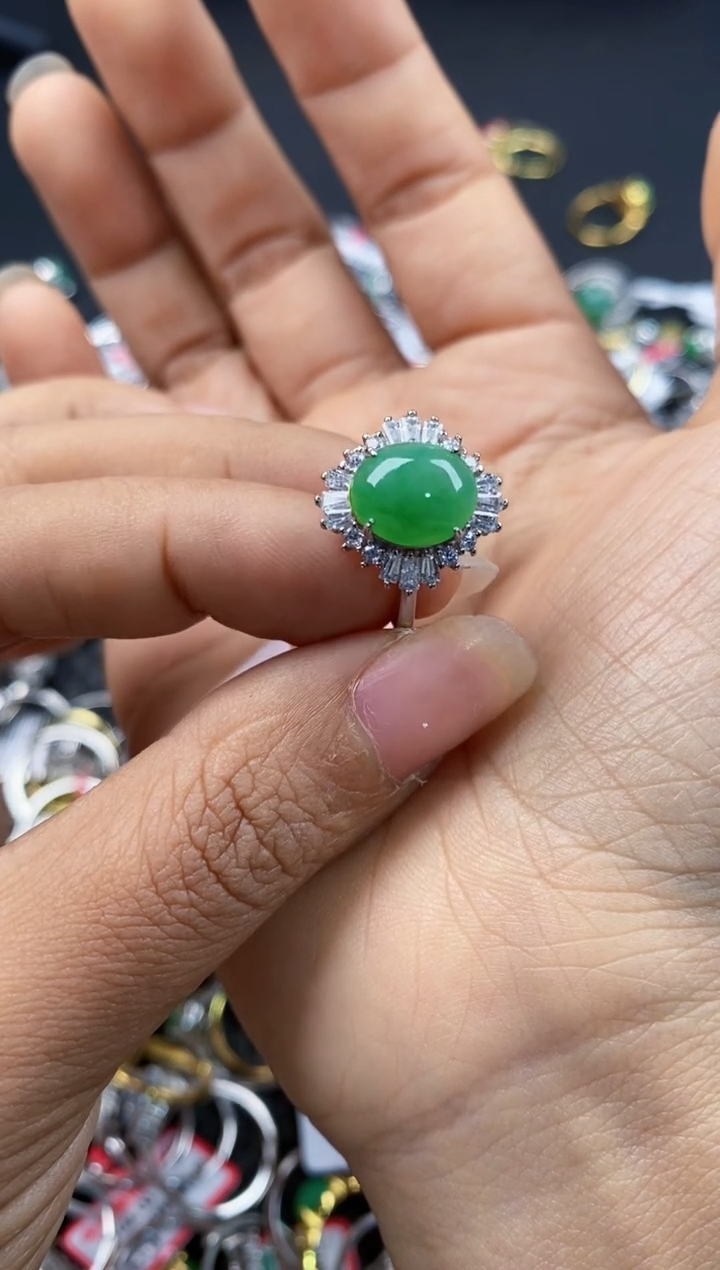 银S925镶嵌戒指翡翠222---6