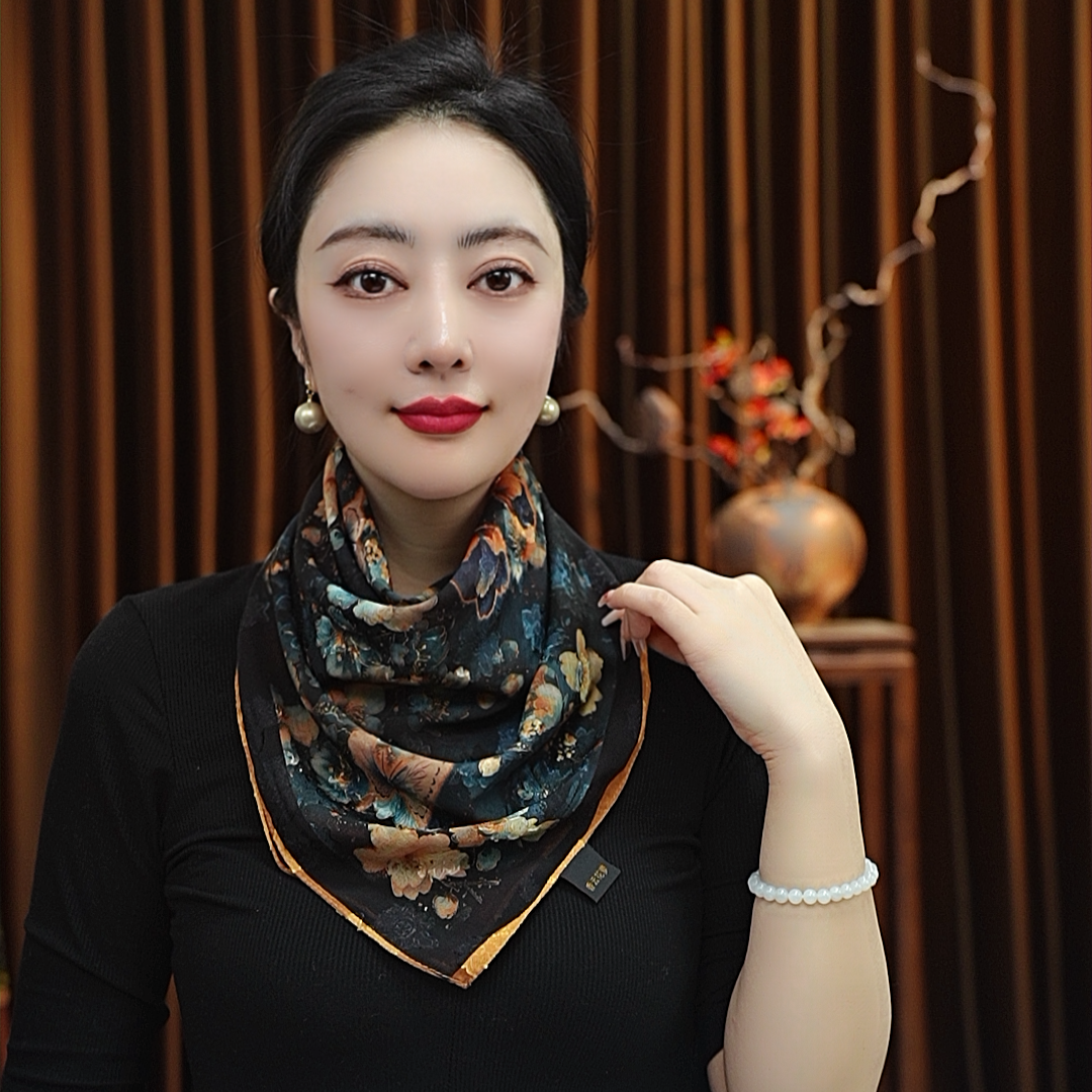 【庄周梦蝶】70*70磁吸扣小方巾百搭女士围巾丝巾春夏款显气质显白