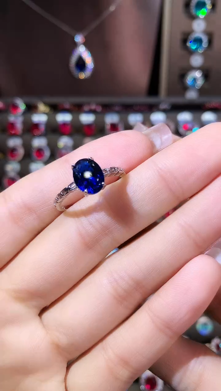 戒指蓝宝石银S925镶嵌79银