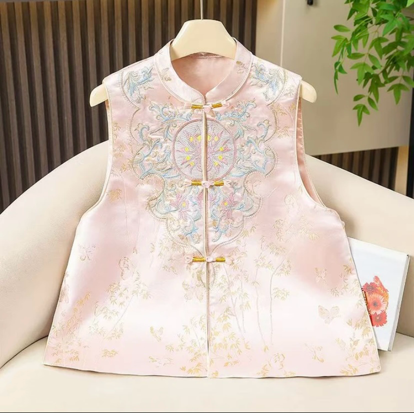 女刺绣马甲国风复古无袖外套古风民族风盘扣马夹