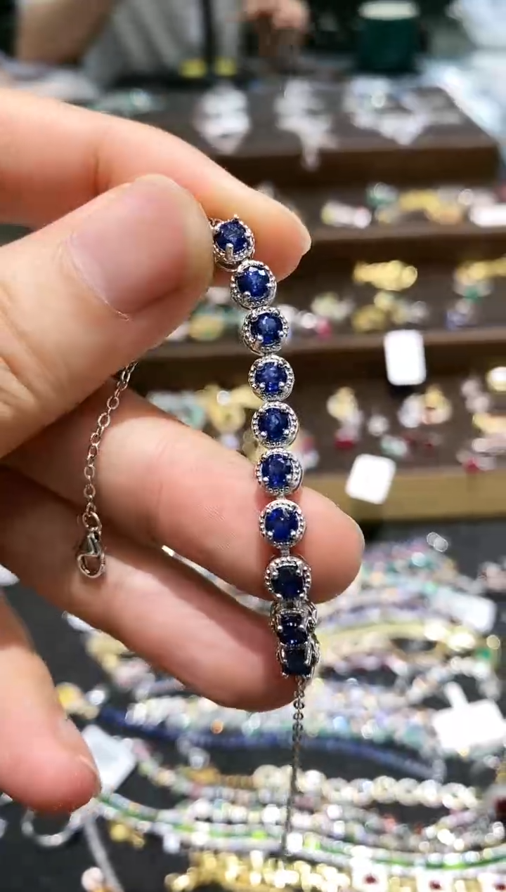 【闪购商品】蓝宝石手链银S925镀金镶嵌手链
