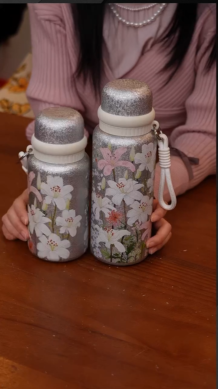 陶78-繁花焖茶杯800ml+500ml组合粉白色