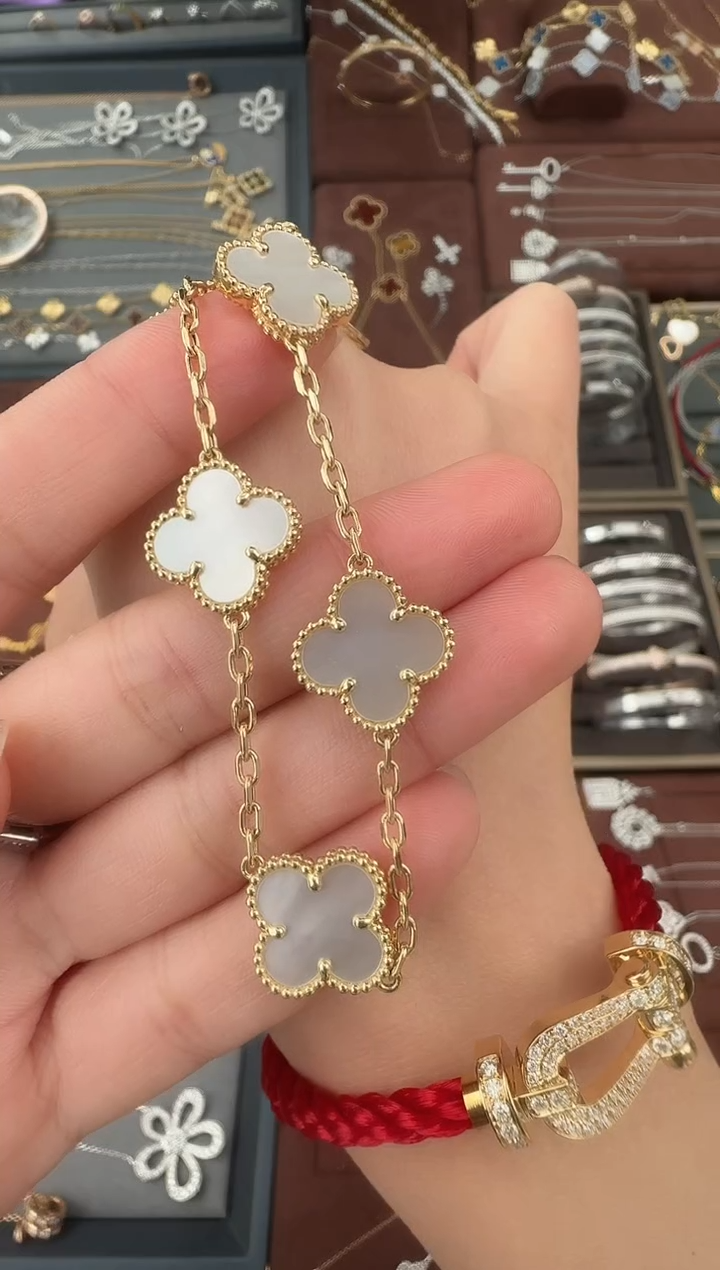 【闪购商品】贝壳手链18K金镶嵌白五花手链【高定版】