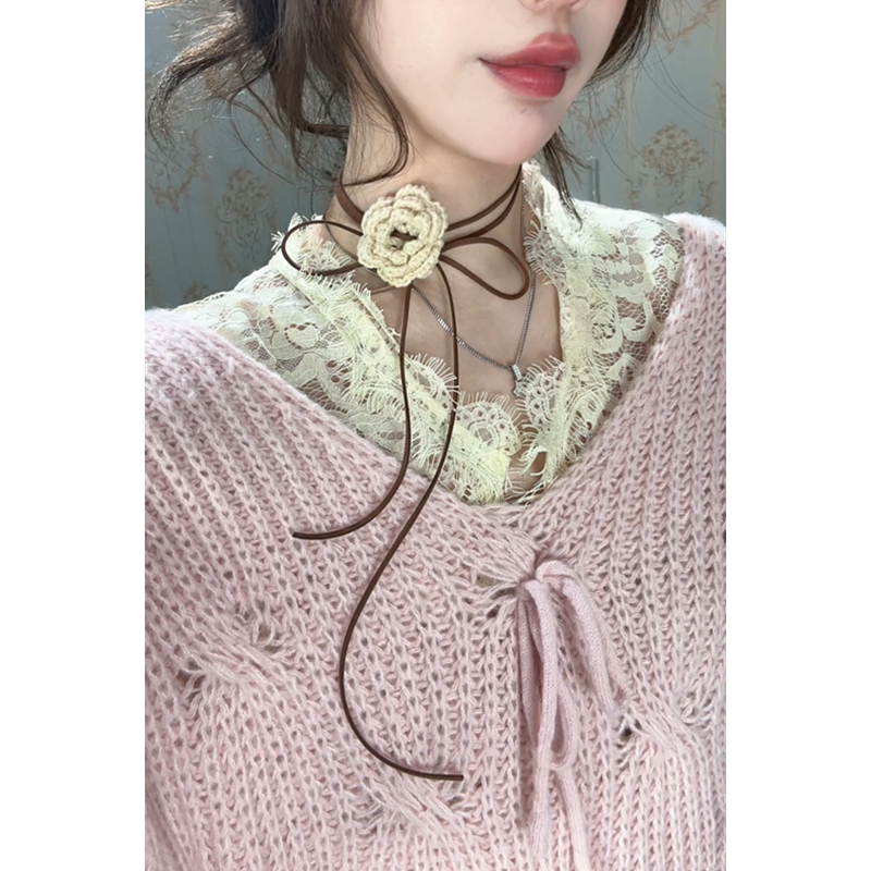 项圈针织手工钩花女 设计感小众复古