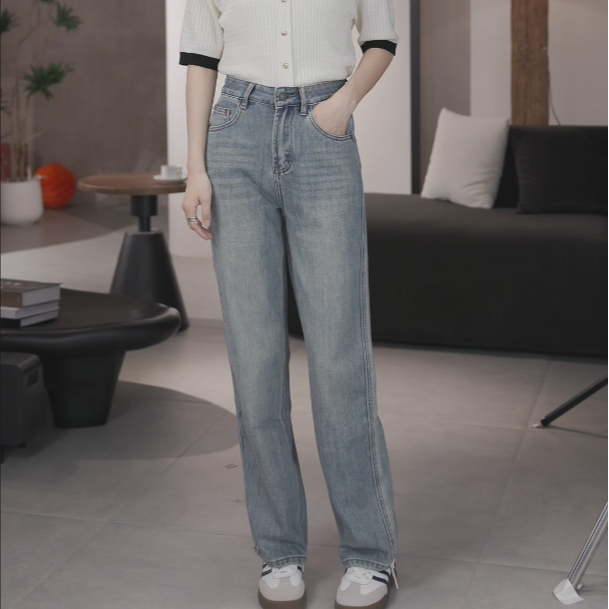 素典年中清仓【1819】窄版显瘦直筒阔腿直筒牛仔裤百搭高腰气质