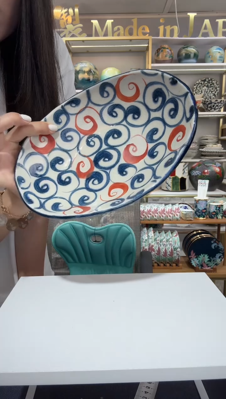 瓷椭圆深盘-赤绘旋涡23.8*17.5