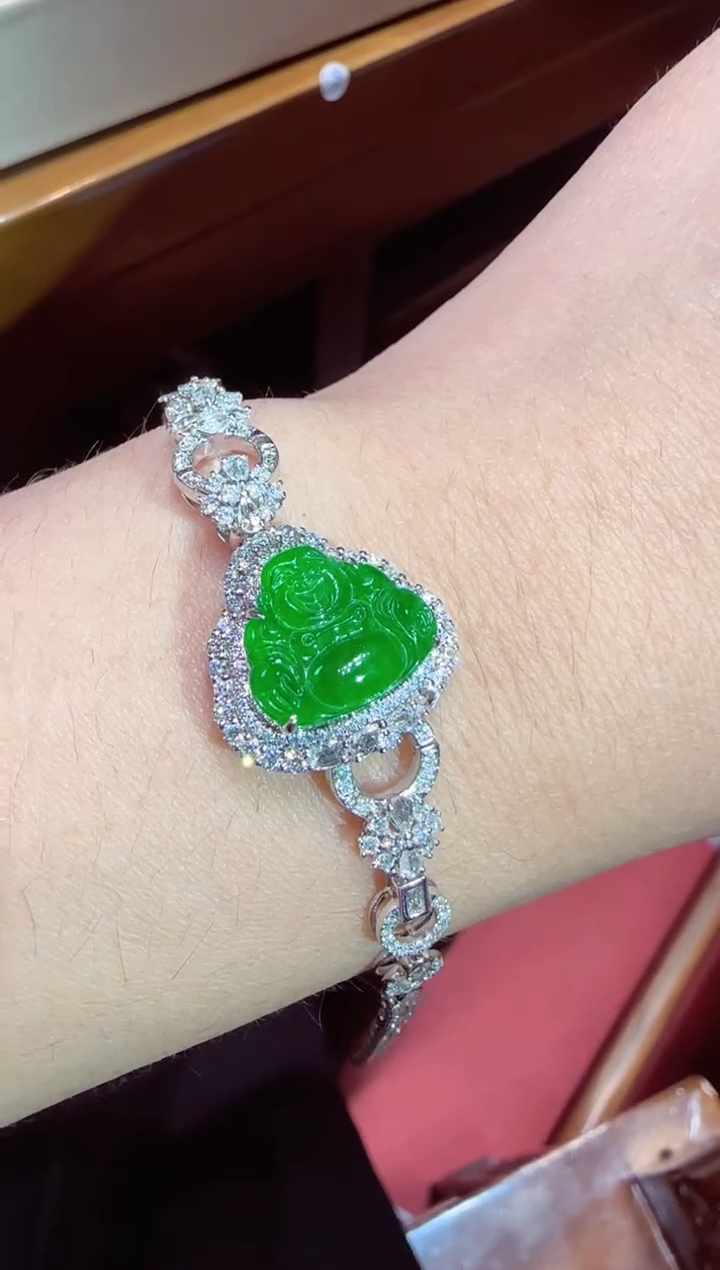 【闪购商品】翡翠18K金镶嵌吊坠(不含链)佛公两用