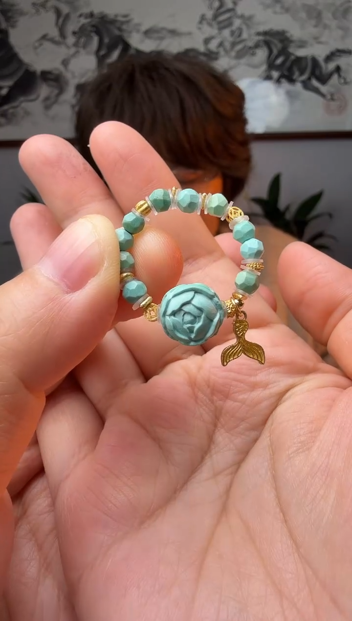 【闪购商品】绿松石戒指18K金镶嵌时尚百搭A990