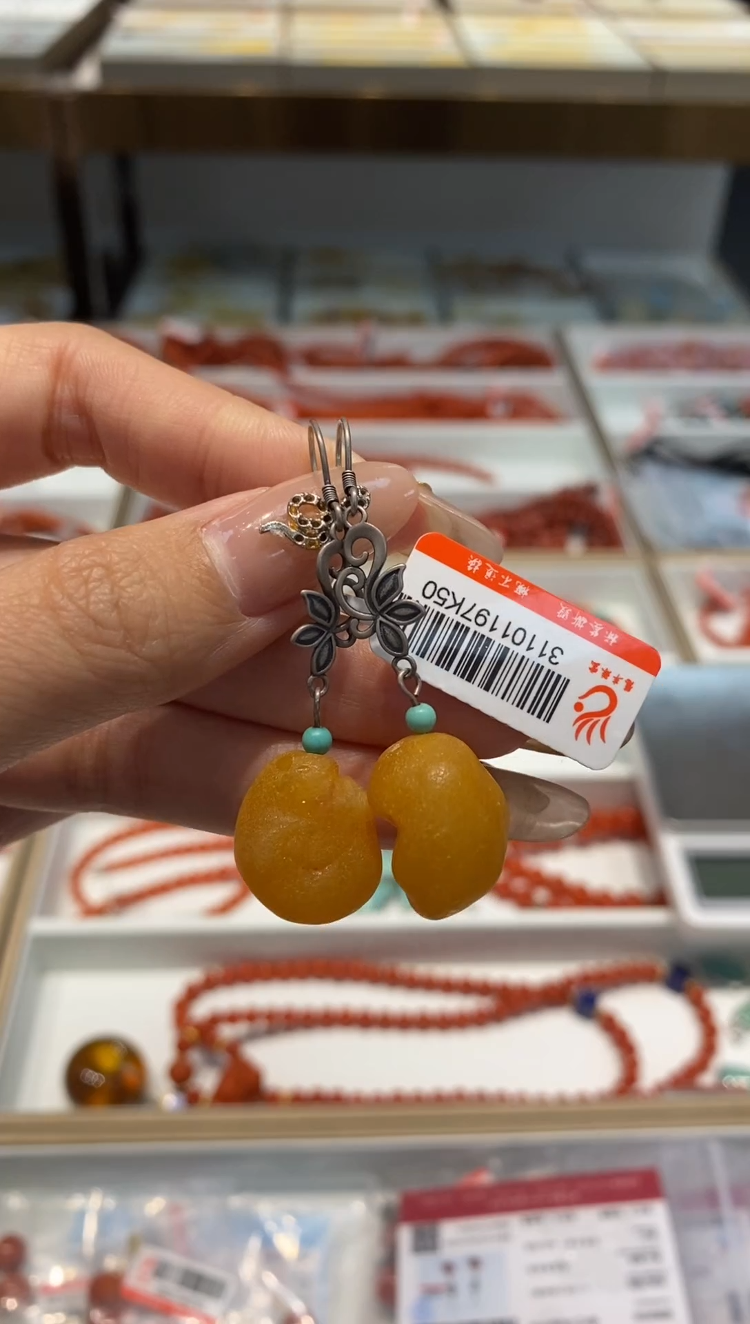 【闪购商品】琥珀耳饰银S925镶嵌耳饰