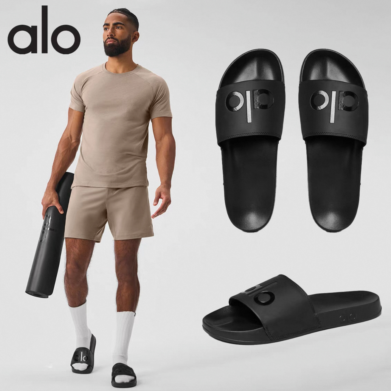 alo yoga鞋男士运动拖鞋居家舒适防滑鞋健身房拖鞋舒适柔软