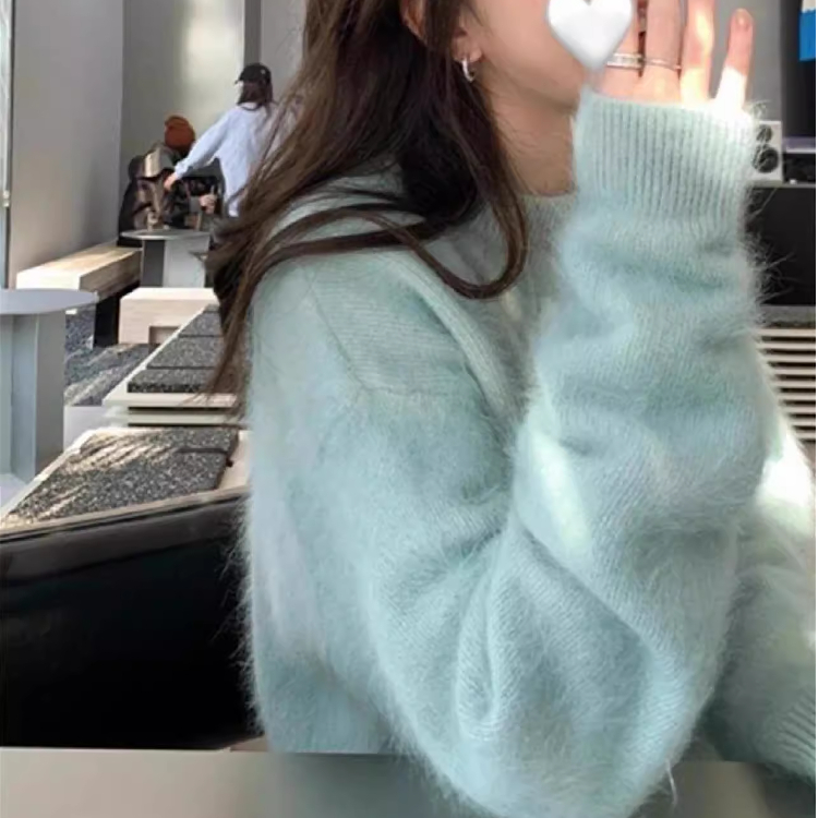 2025新款水貂绒毛衣女冬季加厚温柔慵懒风宽松外穿软糯针织衫内搭