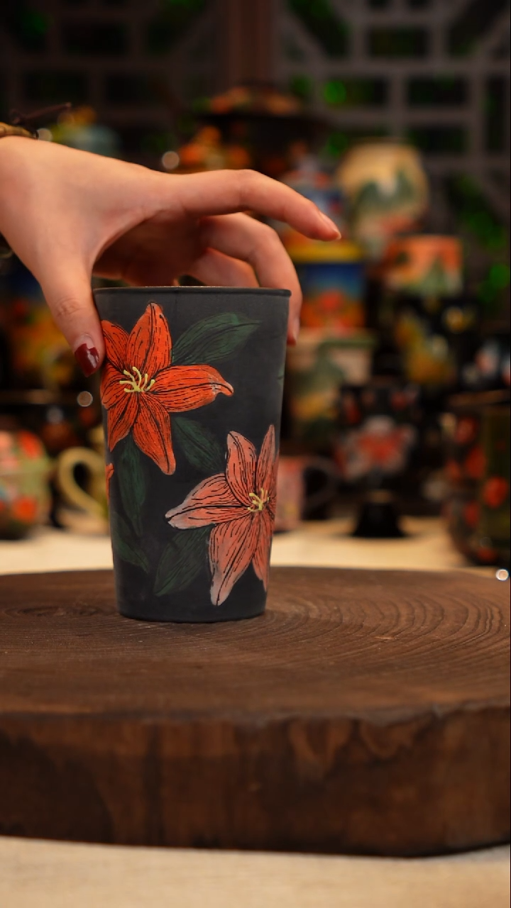 手绘岩彩釉  釉下彩  杯子