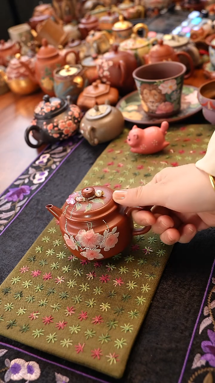 茶壶紫砂朱泥桃花德中