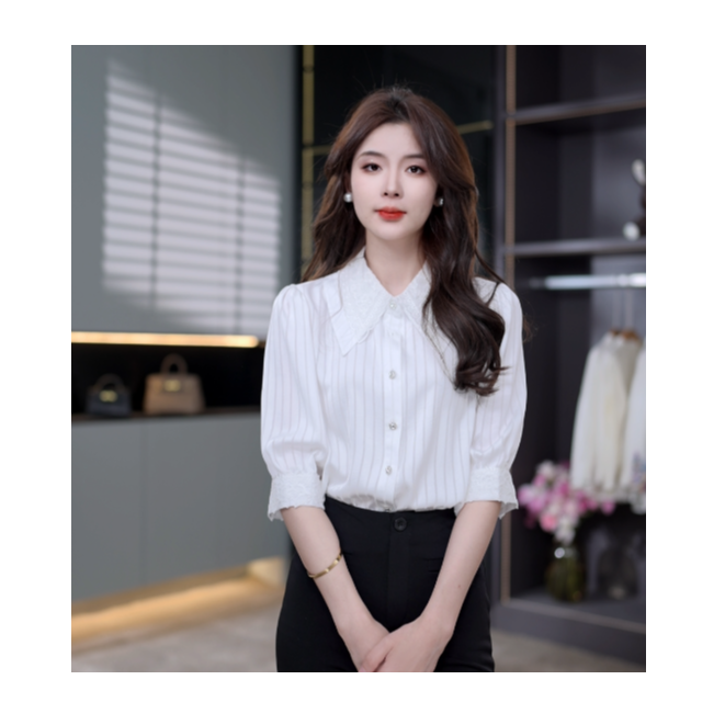 CYM1467新款2025韩系时尚高级感条纹中袖衬衫