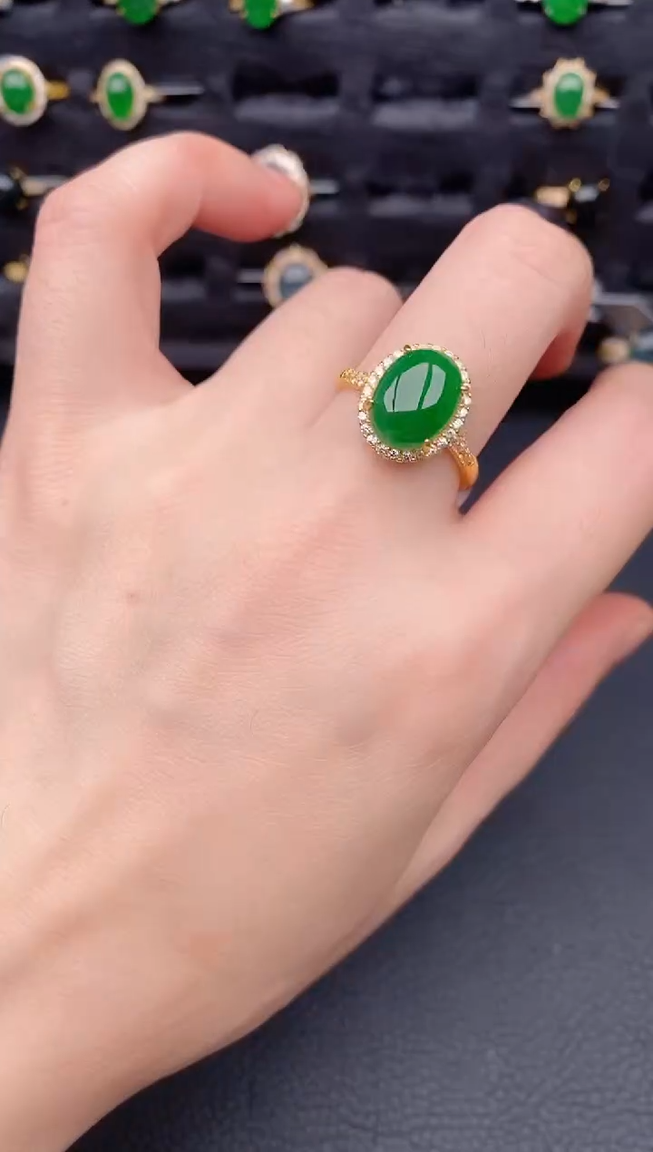 银S925镶嵌戒指翡翠天然a货翡翠85