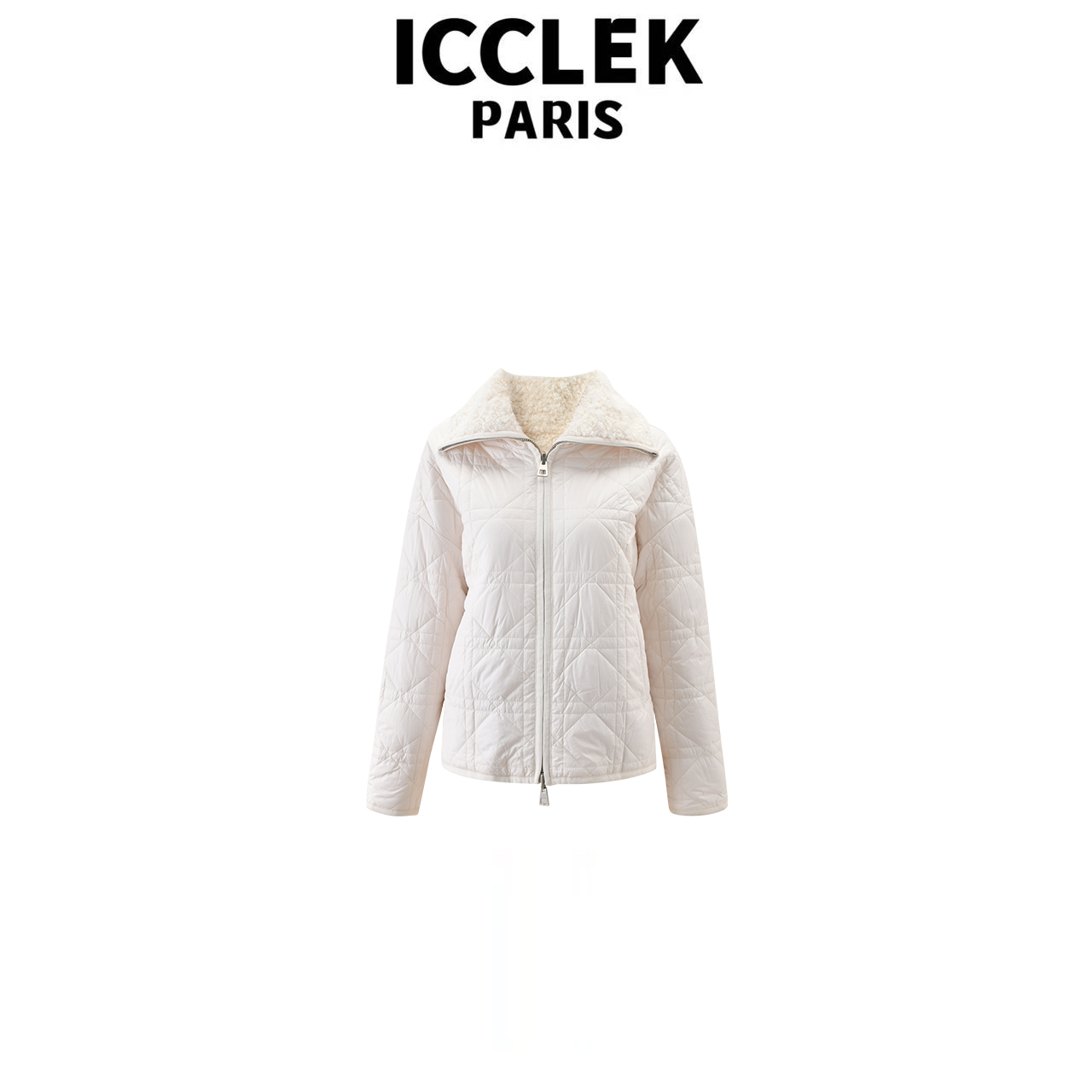 ICCLEK 白色翻领休闲外套棉服时尚宽松保暖两面穿气质通勤 - 3519