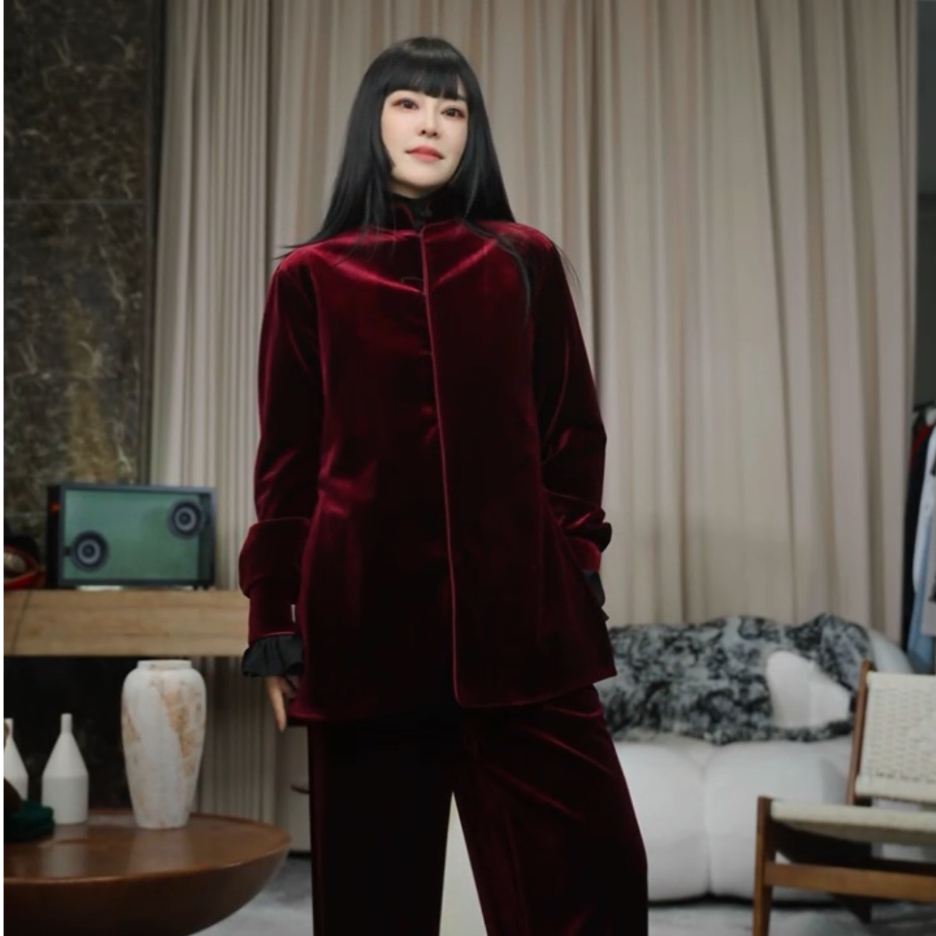 infobyfive秋冬拜年新中式紫气东来宽松花苞领外套贰NF0511036