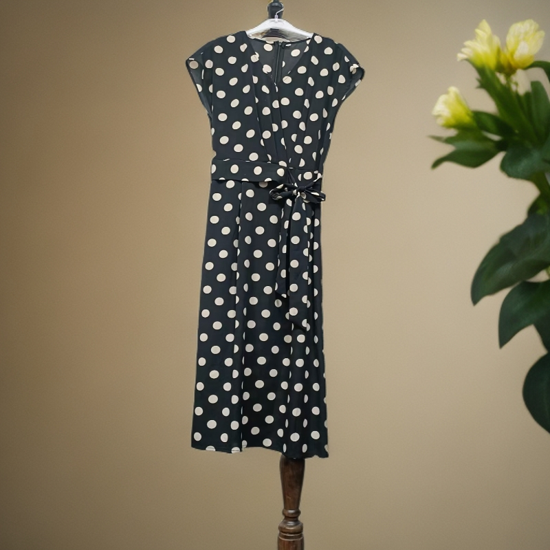 夏季V领波点洋气显瘦连衣裙F328
