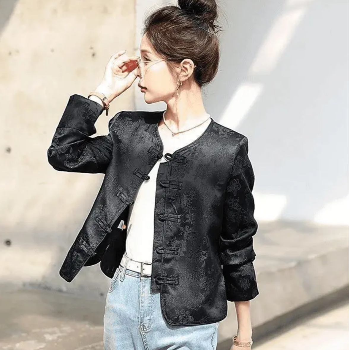 新中式提花长袖春季短款女短外套洋气秋冬女装显瘦春秋秋季