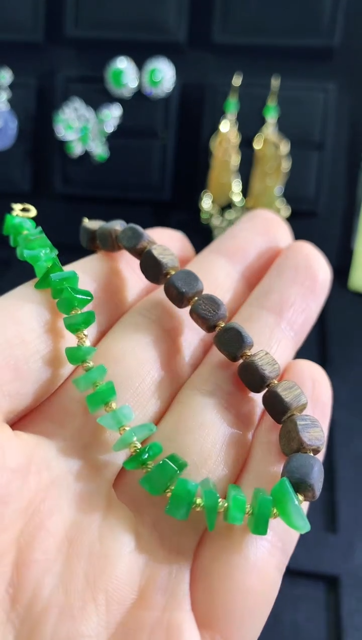 【闪购商品】翡翠手链18K金镶嵌手链