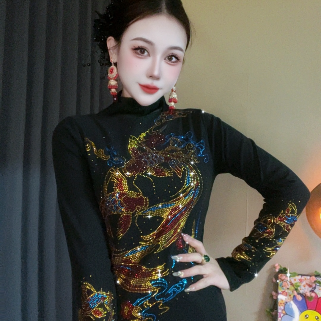 74锦鲤双款打底衫女内搭秋冬新款时尚烫钻上衣修身显瘦Y