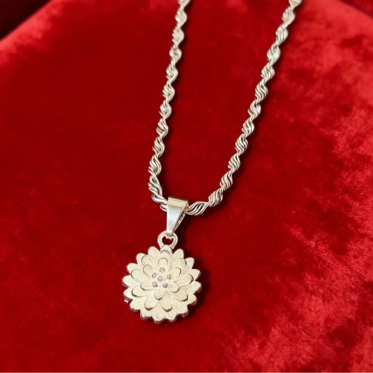 链子925银 精致莲花朵吊坠