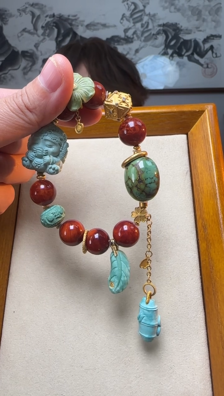 【闪购商品】绿松石手串18K金镶嵌时尚百搭A1028