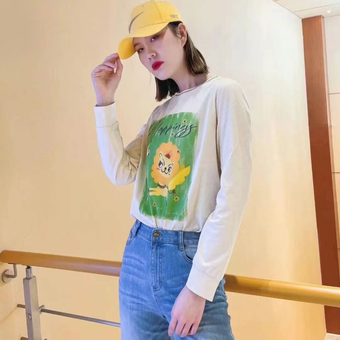 不支持退换/长袖印花休闲风字母卡通T恤衫韩版套头1300649